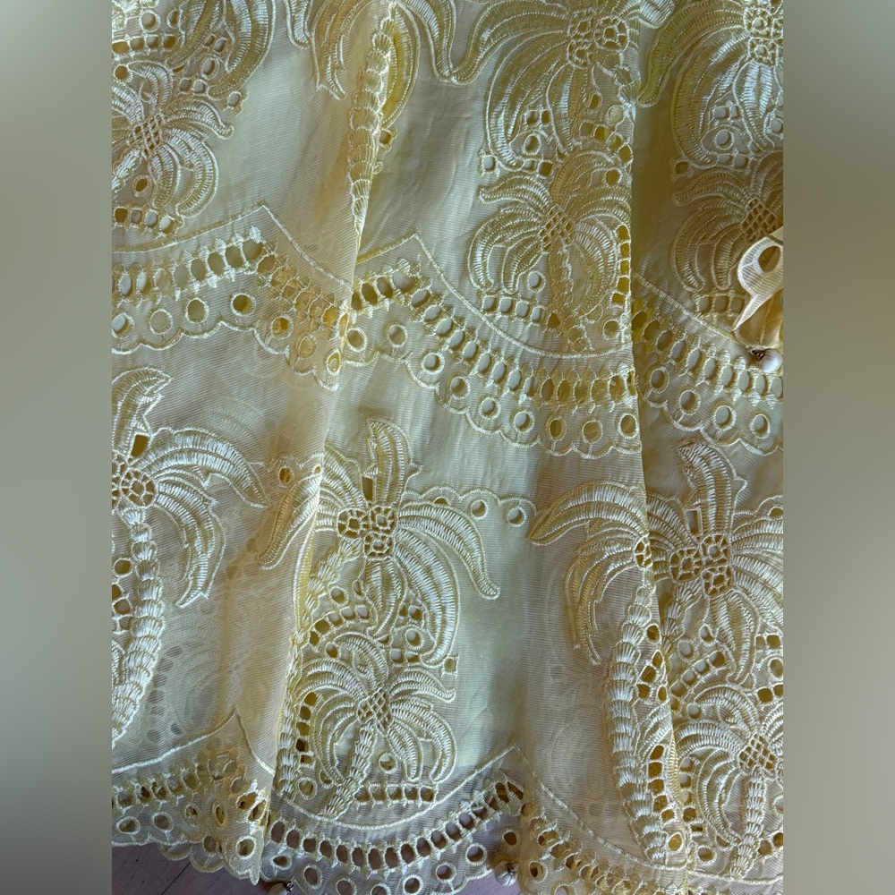 Vintage Bright Yellow Lace Long-Sleeve Fit-and-Flare Dress - Picture 14 of 16